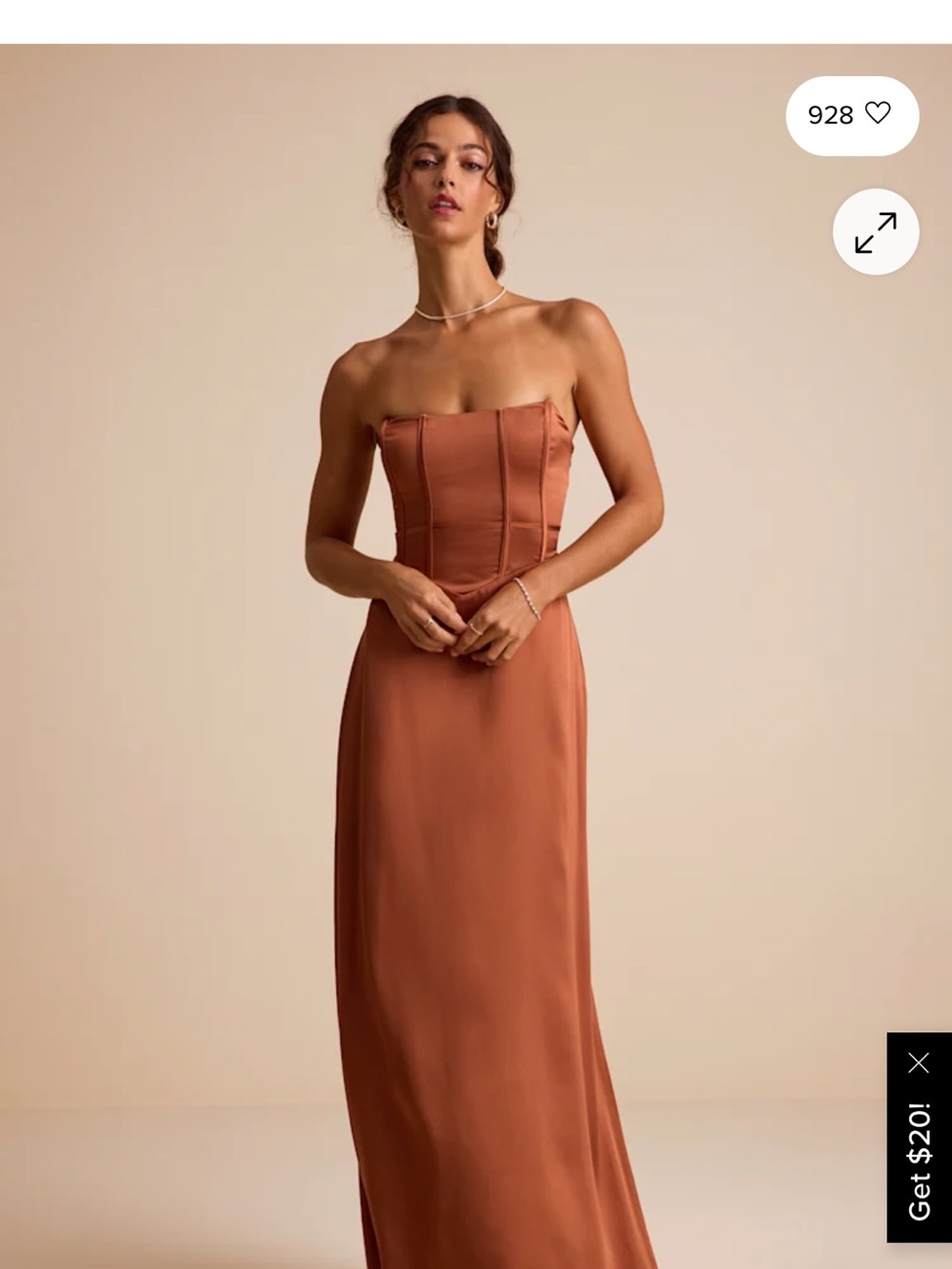Lulu's Strapless Rust-Brown Corset Maxi Dress